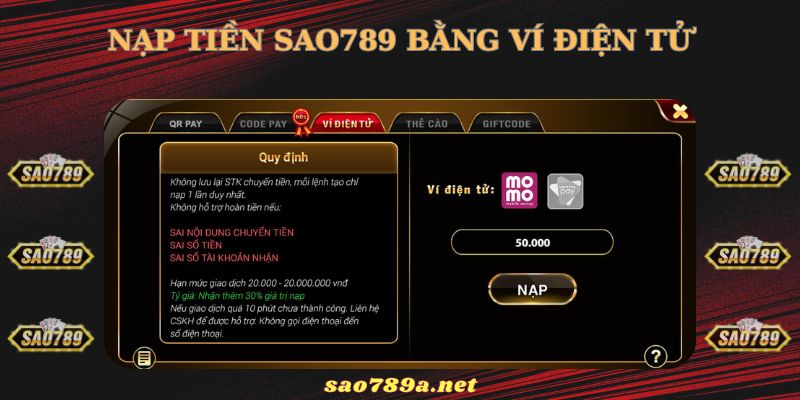 Thanh toán nạp tiền Sao789 bằng ví điện tử